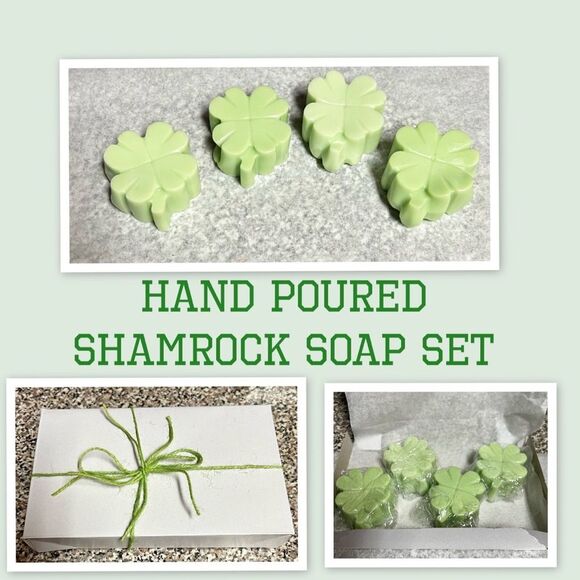 Hand Poured Shamrock Soap Set, Shamrock Soap Set, St. Patrick’s Day - Picture 1 of 2